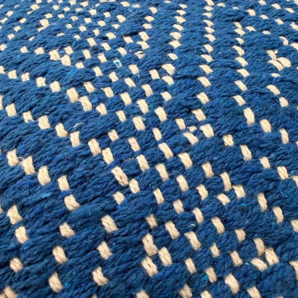 Set of Decorative Throw Pillows 100% Cotton Blue and White Woven